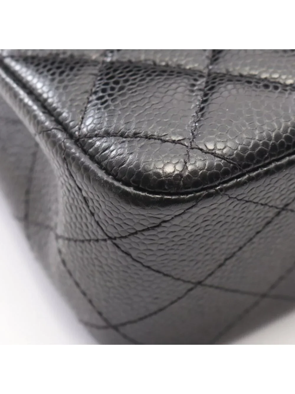 Chanel Shoulder Bag Quilted Double Flap Black Caviar Leather Chain